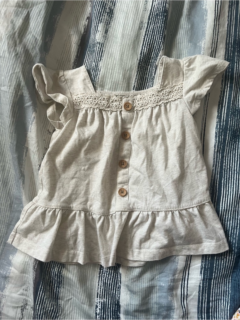 Girls Cream Ruffle Button-Front Top